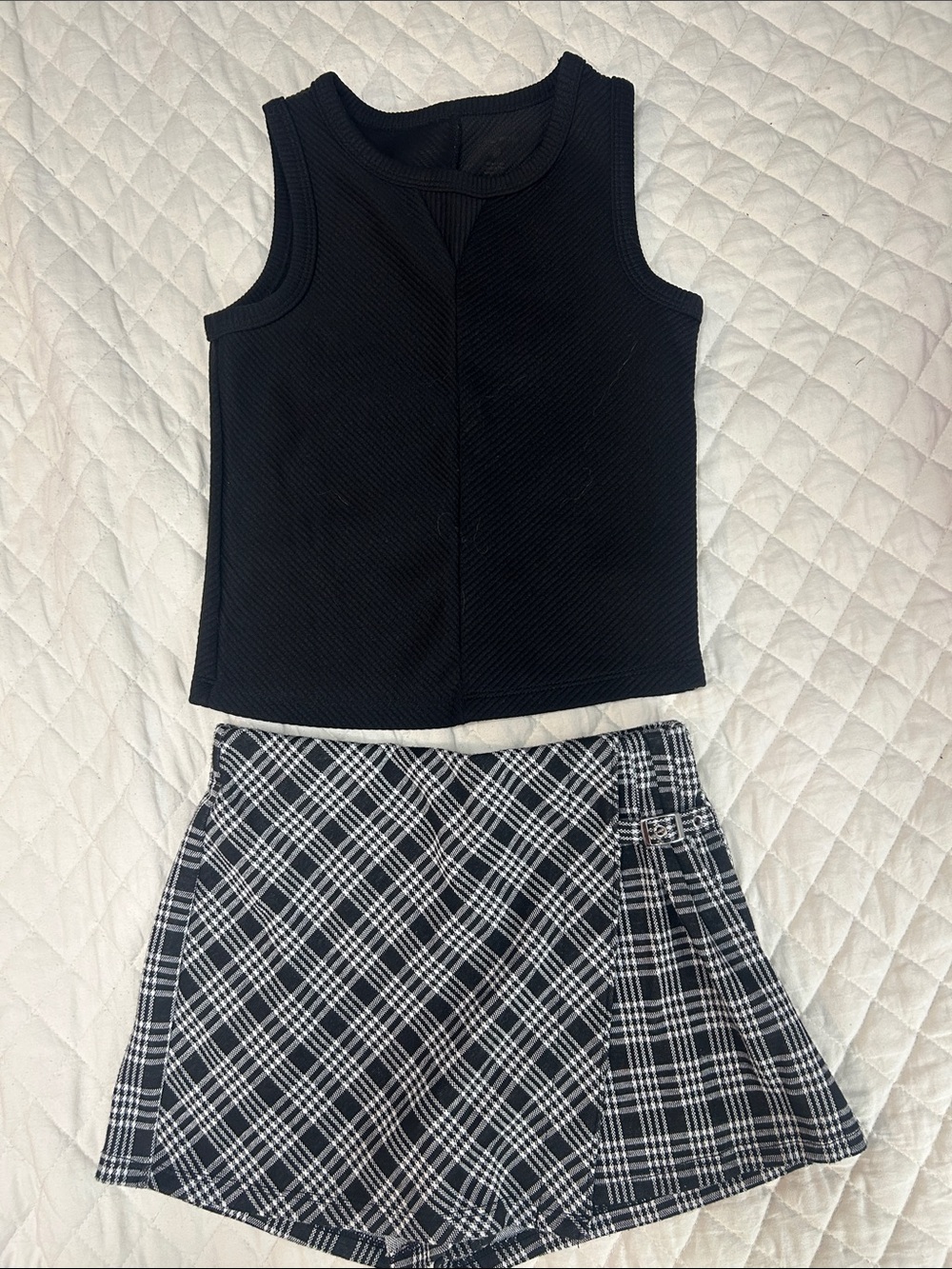 SO Black Tank Top with Black & White Plaid Skort - Kids Matching Set